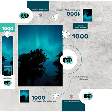 Nature Photography: Northern Lights, Aurora Night Sky, Minnesota, USA 1000 Jigsaw Puzzle box 3D Modell