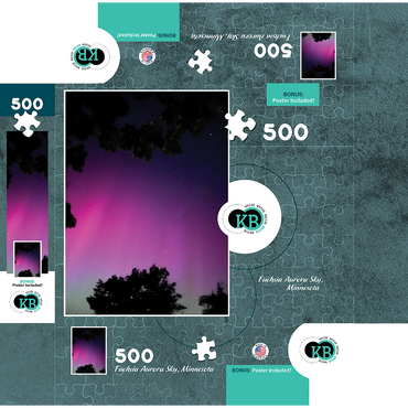 Nature Photography: Northern Lights, Fuchsia Aurora Sky, Minnesota, USA 500 Jigsaw Puzzle box 3D Modell