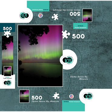 Nature Photography: Northern Lights, Night Sky, Minnesota, USA 500 Jigsaw Puzzle box 3D Modell