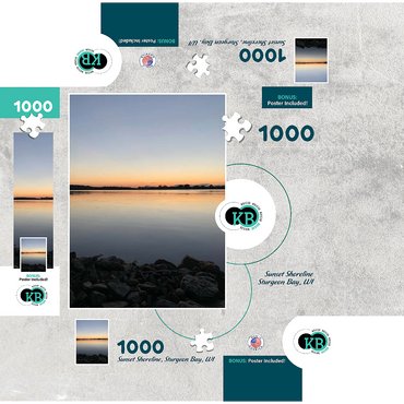 Nature Photography: Sunset Shoreline, Sturgeon Bay, Wisconsin, USA 1000 Jigsaw Puzzle box 3D Modell