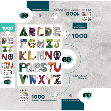 Illustration Artwork: Hand-Drawn Alphabet Animals 1000 Jigsaw Puzzle box 3D Modell