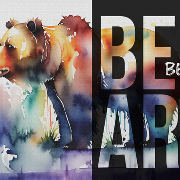 Abstract Watercolor: Bear Collage, Wildlife Canvas 1000 Jigsaw Puzzle 3D Modell