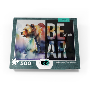 Abstract Watercolor: Bear Collage, Wildlife Canvas 500 Jigsaw Puzzle box view3