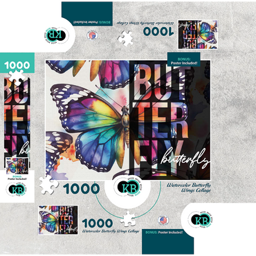 Abstract Watercolor: Butterfly Wings Collage, Wildlife Canvas 1000 Jigsaw Puzzle box 3D Modell