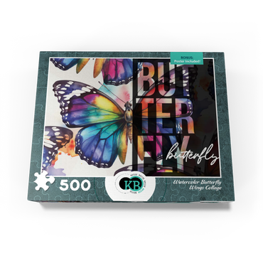 Abstract Watercolor: Butterfly Wings Collage, Wildlife Canvas 500 Jigsaw Puzzle box view3