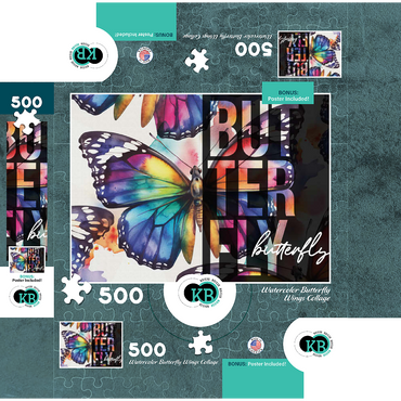 Abstract Watercolor: Butterfly Wings Collage, Wildlife Canvas 500 Jigsaw Puzzle box 3D Modell