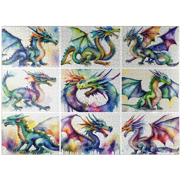 puzzleplate Abstract Watercolor Dragon Collage Fantasy Canvas 1000 Jigsaw Puzzle