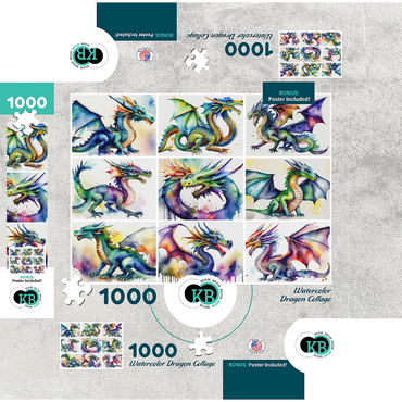 Abstract Watercolor Dragon Collage Fantasy Canvas 1000 Jigsaw Puzzle box 3D Modell