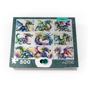Abstract Watercolor Dragon Collage Fantasy Canvas 500 Jigsaw Puzzle box view3
