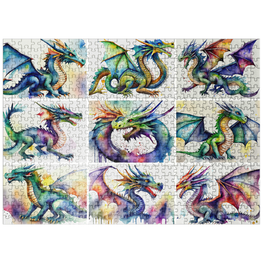 puzzleplate Abstract Watercolor Dragon Collage Fantasy Canvas 500 Jigsaw Puzzle