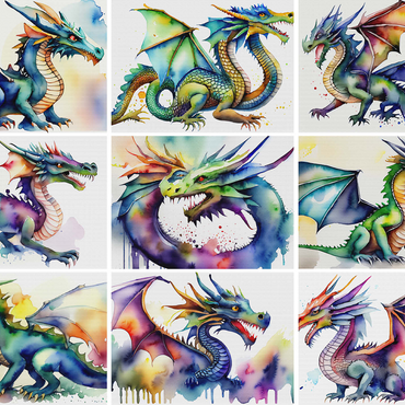 Abstract Watercolor Dragon Collage Fantasy Canvas 500 Jigsaw Puzzle 3D Modell