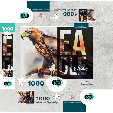 Abstract Watercolor: Eagle Collage, Wildlife Canvas 1000 Jigsaw Puzzle box 3D Modell