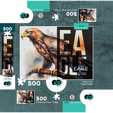 Abstract Watercolor: Eagle Collage, Wildlife Canvas 500 Jigsaw Puzzle box 3D Modell