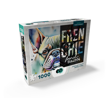 Abstract Watercolor: French Bulldog Portrait Collage, Wildlife Canvas 1000 Jigsaw Puzzle box view2