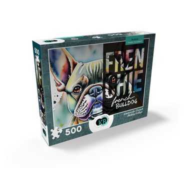 Abstract Watercolor: French Bulldog Portrait Collage, Wildlife Canvas 500 Jigsaw Puzzle box view2