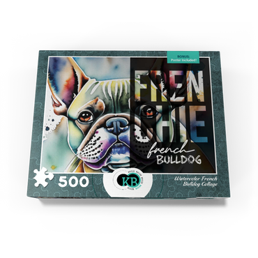 Abstract Watercolor: French Bulldog Portrait Collage, Wildlife Canvas 500 Jigsaw Puzzle box view3