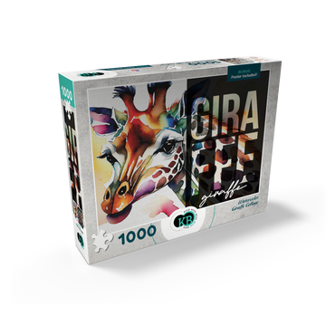 Abstract Watercolor: Giraffe Collage, Wildlife Canvas 1000 Jigsaw Puzzle box view2