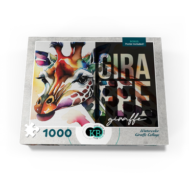 Abstract Watercolor: Giraffe Collage, Wildlife Canvas 1000 Jigsaw Puzzle box view3