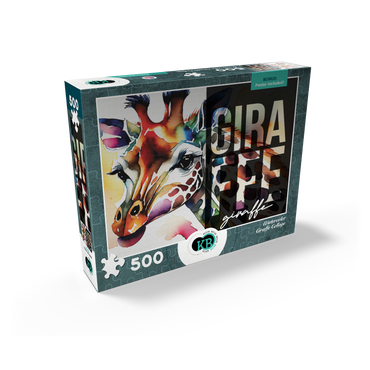 Abstract Watercolor: Giraffe Collage, Wildlife Canvas 500 Jigsaw Puzzle box view2
