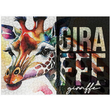 puzzleplate Abstract Watercolor: Giraffe Collage, Wildlife Canvas 500 Jigsaw Puzzle