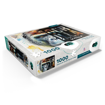 Abstract Watercolor: Gorilla Portrait Collage, Wildlife Canvas 1000 Jigsaw Puzzle box view1