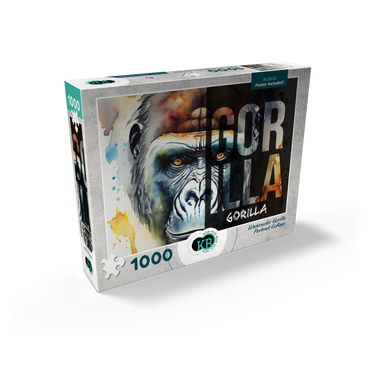 Abstract Watercolor: Gorilla Portrait Collage, Wildlife Canvas 1000 Jigsaw Puzzle box view2