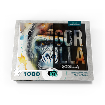 Abstract Watercolor: Gorilla Portrait Collage, Wildlife Canvas 1000 Jigsaw Puzzle box view3
