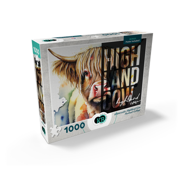 Abstract Watercolor: Highland Cow Portrait Collage, Wildlife Canvas 1000 Jigsaw Puzzle box view2