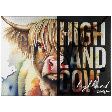 puzzleplate Abstract Watercolor: Highland Cow Portrait Collage, Wildlife Canvas 1000 Jigsaw Puzzle