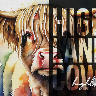 Abstract Watercolor: Highland Cow Portrait Collage, Wildlife Canvas 1000 Jigsaw Puzzle 3D Modell