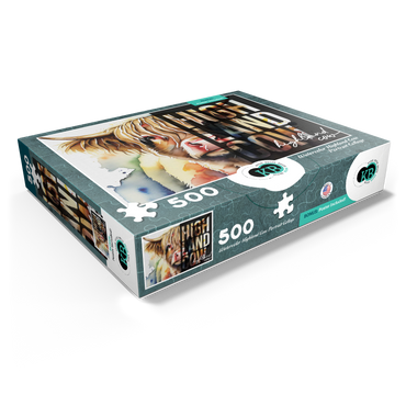 Abstract Watercolor: Highland Cow Portrait Collage, Wildlife Canvas 500 Jigsaw Puzzle box view1