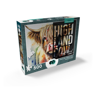 Abstract Watercolor: Highland Cow Portrait Collage, Wildlife Canvas 500 Jigsaw Puzzle box view2