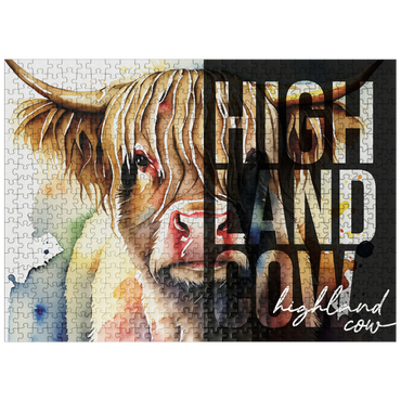 puzzleplate Abstract Watercolor: Highland Cow Portrait Collage, Wildlife Canvas 500 Jigsaw Puzzle