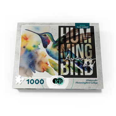 Abstract Watercolor: Hummingbird Collage, Wildlife Canvas 1000 Jigsaw Puzzle box view3