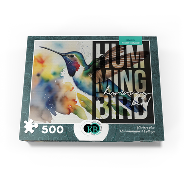 Abstract Watercolor: Hummingbird Collage, Wildlife Canvas 500 Jigsaw Puzzle box view3