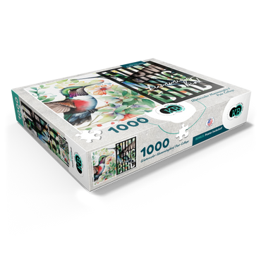 Abstract Watercolor: Hummingbird Pair Collage, Wildlife Canvas 1000 Jigsaw Puzzle box view1