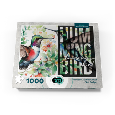 Abstract Watercolor: Hummingbird Pair Collage, Wildlife Canvas 1000 Jigsaw Puzzle box view3