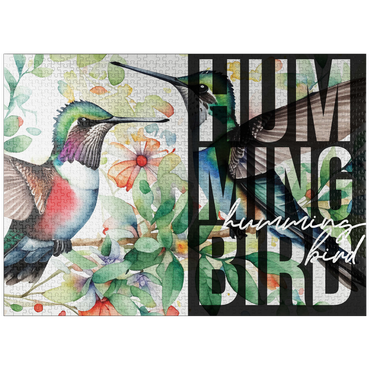 puzzleplate Abstract Watercolor: Hummingbird Pair Collage, Wildlife Canvas 1000 Jigsaw Puzzle