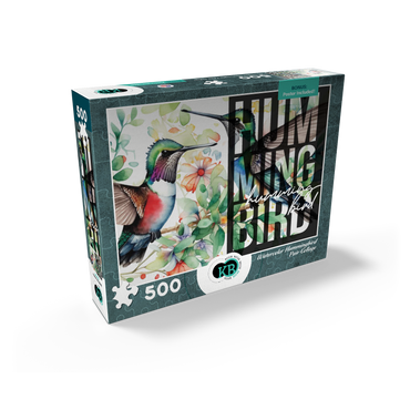 Abstract Watercolor: Hummingbird Pair Collage, Wildlife Canvas 500 Jigsaw Puzzle box view2