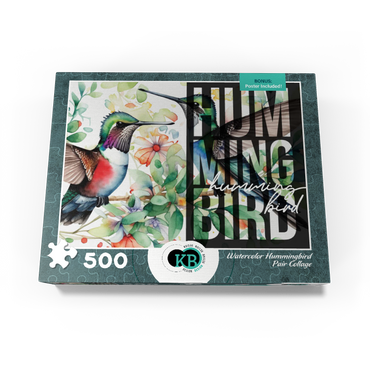 Abstract Watercolor: Hummingbird Pair Collage, Wildlife Canvas 500 Jigsaw Puzzle box view3