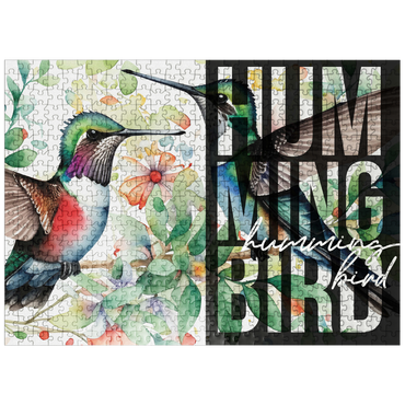 puzzleplate Abstract Watercolor: Hummingbird Pair Collage, Wildlife Canvas 500 Jigsaw Puzzle