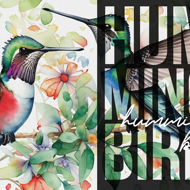 Abstract Watercolor: Hummingbird Pair Collage, Wildlife Canvas 500 Jigsaw Puzzle 3D Modell