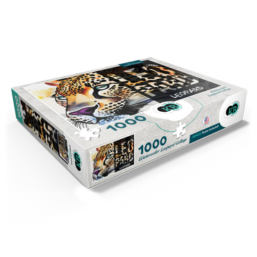 Abstract Watercolor: Leopard Collage, Wildlife Canvas 1000 Jigsaw Puzzle box view1