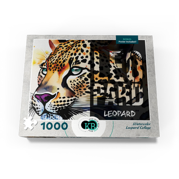 Abstract Watercolor: Leopard Collage, Wildlife Canvas 1000 Jigsaw Puzzle box view3