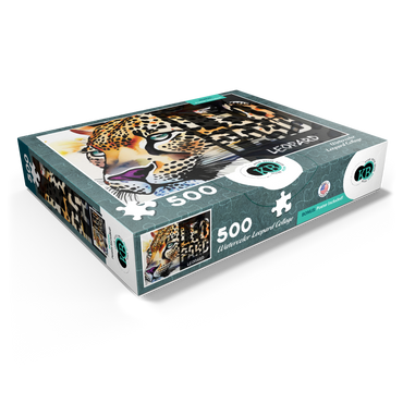 Abstract Watercolor: Leopard Collage, Wildlife Canvas 500 Jigsaw Puzzle box view1