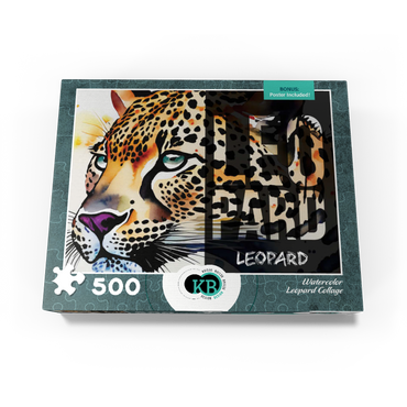 Abstract Watercolor: Leopard Collage, Wildlife Canvas 500 Jigsaw Puzzle box view3