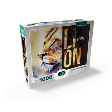 Abstract Watercolor: Lion Collage, Wildlife Canvas 1000 Jigsaw Puzzle box view2