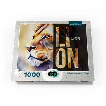 Abstract Watercolor: Lion Collage, Wildlife Canvas 1000 Jigsaw Puzzle box view3