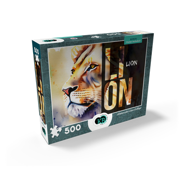Abstract Watercolor: Lion Collage, Wildlife Canvas 500 Jigsaw Puzzle box view2