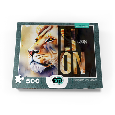 Abstract Watercolor: Lion Collage, Wildlife Canvas 500 Jigsaw Puzzle box view3